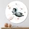Designart - Little Penguin Flying Stars and Planets II - Farmhouse Metal Circle Wall Art